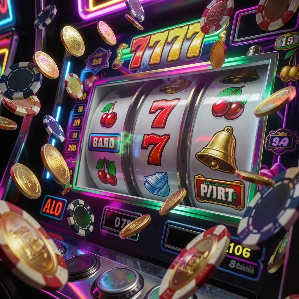 Modern slot machine with triple seven symbols and scattered casino coins highlighting the thrilling jackpot style gameplay at TTPH Philippines